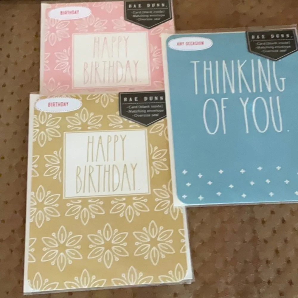 Rae Dunn Birthday & Thinking of You Cards bundle, set of 3, blank inside
